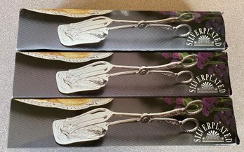 Trio Of Silver Plated  Serving Tongs