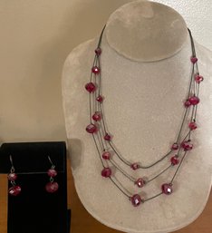 Vintage Red Beaded Necklace And Earring Set