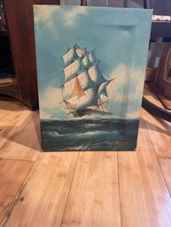 Sail Ship Painting On Canvas Signed