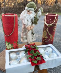 Santa, Star Bulb Ornaments, Tapered Candle Rings And And Cylinder Gift Boxes