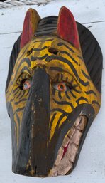 Older Wood Carved Painted Hanging Animal Mask