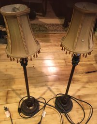 Twin Set Of Lamps With Tan Beaded Shades