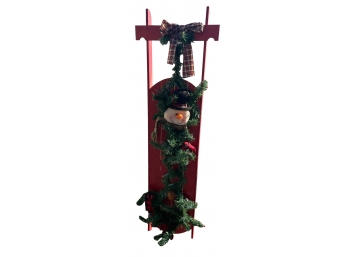 Tall Wooden Sled With Snowman And Lights