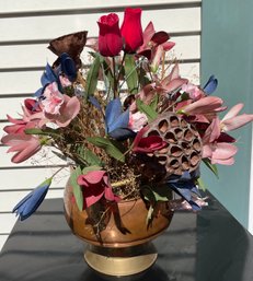 Beautiful Copper Pot With Handle  And Floral Ar