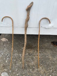 Two Bamboo Canes And A Driftwood Walking Stick