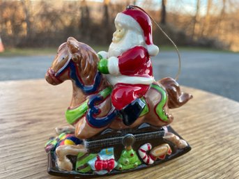 Porcelain Santa On Rocking Horse Trinket Box Ornament