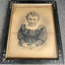 Early Framed B/W Picture Of Young Girl Sitting