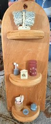 Wooden Hanging 3 Tier Wall Shelf With Mini Toiletries