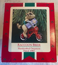 Vintage Hallmark Ornament Racoon Biker,1987