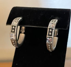 Super Pretty Silver Post Loop Earrings With Rhinestones