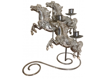 Gorgeous Sivertoned Horse Trio Candleabra