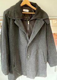 Womens Calvin Klein Dark Grey/blackish Zip Up And Button Up Pea Like Coat