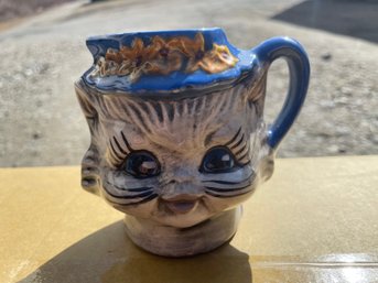 Porcelain Painted Cat Coffee Cup