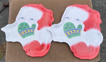 Pair Of Plastic Santa Platters