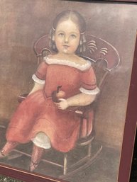 Framed Signed P. W. Nowell Painting Of Girl In Rocking Chair