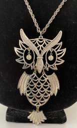 Silver Toned Large Owl Pendant Necklace