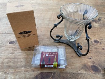 A Party Lite Candle Holder, Wine Cork Candles And A New Root Winter Balsam Candle