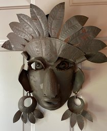 Folk Art Primitive Cut Tin Tribal Face