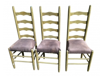 Vintage Set Of Three Olive Green Wooden Chairs