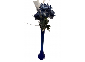 Tall Cobalt Blue Glass Vase With Flowers