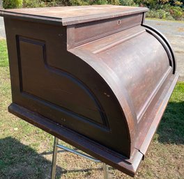 Early Wooden Roll Top Table Top Desk