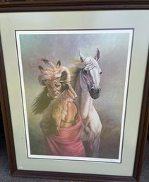 Framed Signed Print Of Indian And Horse Numbered 378/950