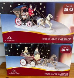 Pair Of Holiday Time Christmas Horse And Carriage Sets