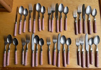 Lot Of Mauve Handle Lifetime Stainless Steel Silverware