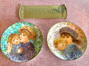 Two Edwin M Knowles Mother/daughter Plates And A Heavy Mother Sign