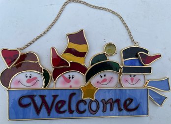 The Cutest Stained Glass Snowman Holiday Welcome Wall Hang