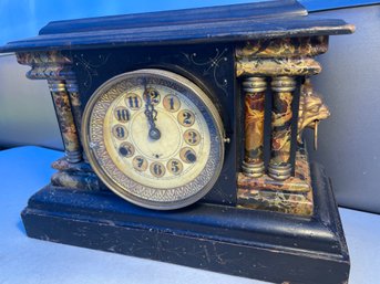 Early S F Brass And Marble Clock With Two Lion Heads