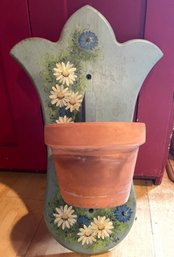 Pretty Painted Wood Terra Pot Holder