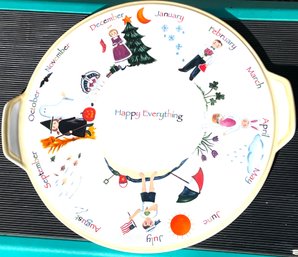 A Large Circular Porcelain Sundial Of The Months Happy Everything Round Serving Platter