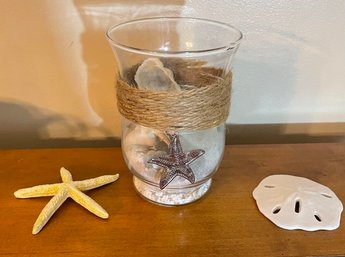 Beautiful Ocean Themed Glass Container With Sand And Shells