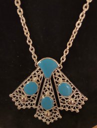 Vintage Silvertoned Neck With Turquoise Colored Stones