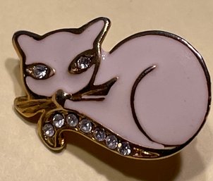 Dainty White Enamel Pin With Small Rhines