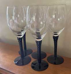 Lot Of 5 Black Stemmed Wine Glasses