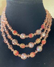 Vintage Pretty Orange Multi Strand Beaded Choker  Necklace