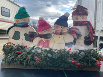 Holiday Wooden Snowman Decor With Lights!