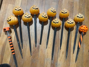 Halloween Pumpkin Head Stakes And Halloween Orange Lights