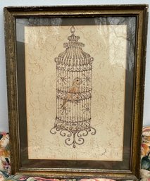 Vintage Bird In Cage Print