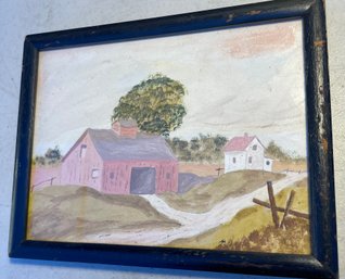 W/C Farm Painting Signed AH