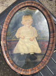 Early Oval Framed Painting Of Child With Convex Glass