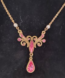 Vintage 1928 Victorian Style Pink Stone Necklace