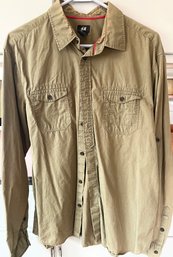 H&M Men Large Khaki Button Up Shirt