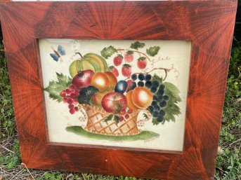 Framed Early Watercolor Of Small Fruit Basket Original Design Signed Jane Davies