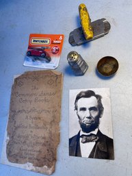 An Lincoln Post Card, Matchbox Car, Early Can Opener And More Lot