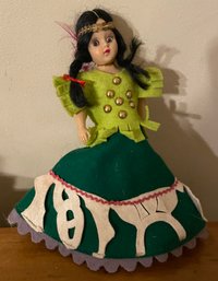 Vintage Indian Doll With Handmade Felt Clothing