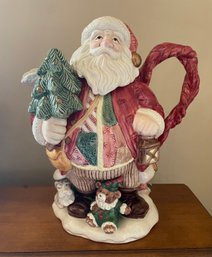 Vintage Fitz And Floyd Xmas Quilt Santa Pitcher