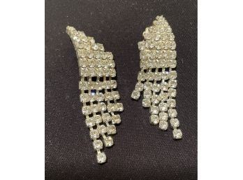 Early BLING Crystal Clip On Earrings, Silvertone